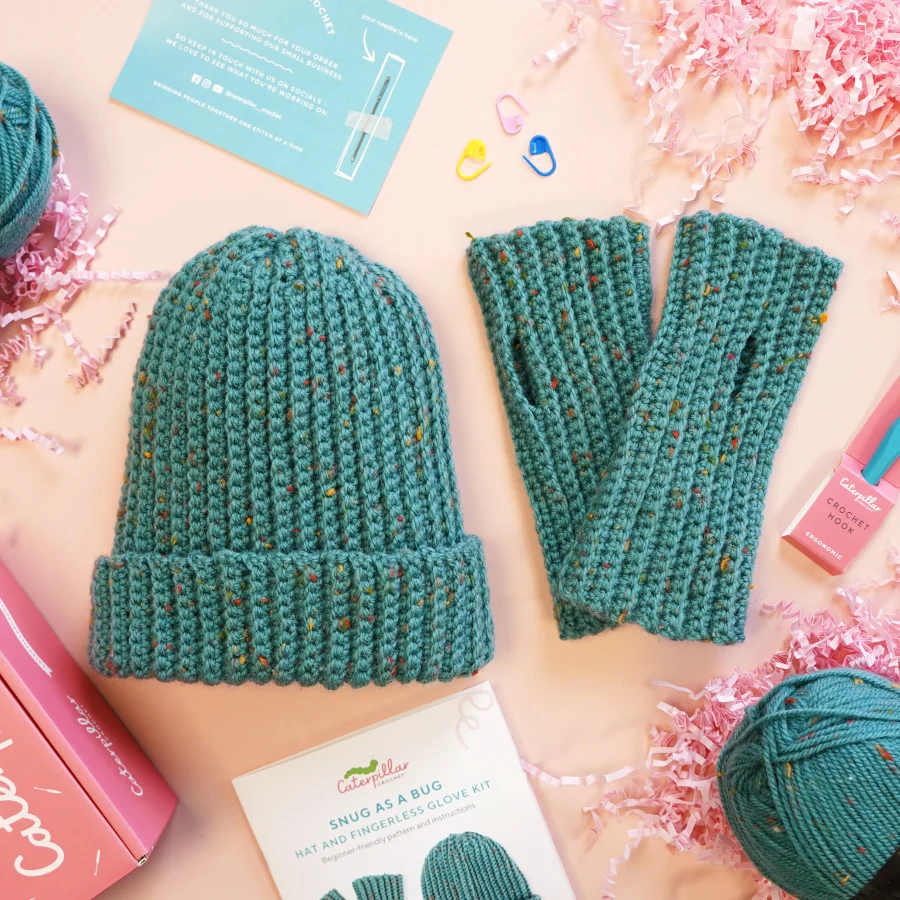 Crochet Kit - Snug as a Bug Hat & Fingerless Gloves - Image 3